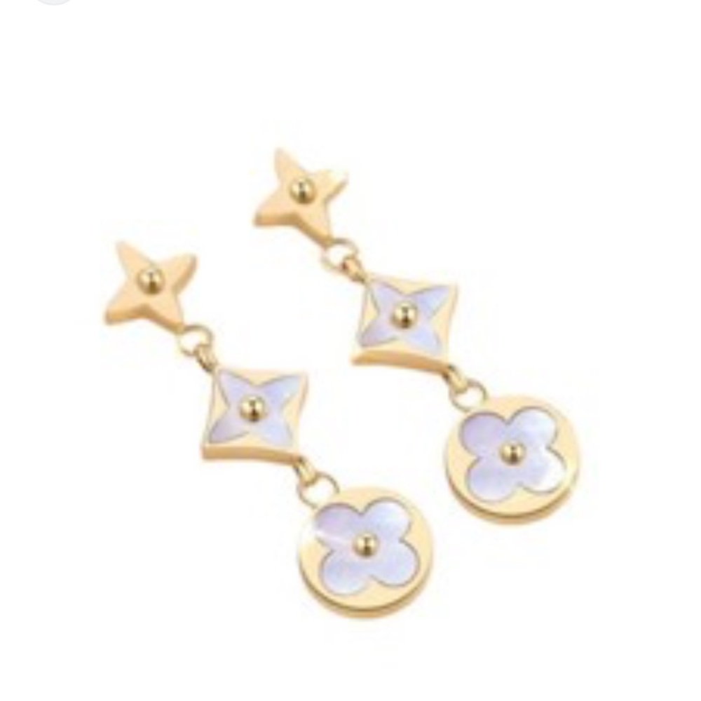 Neiman Marcus Gold and Cream Floral Earrings